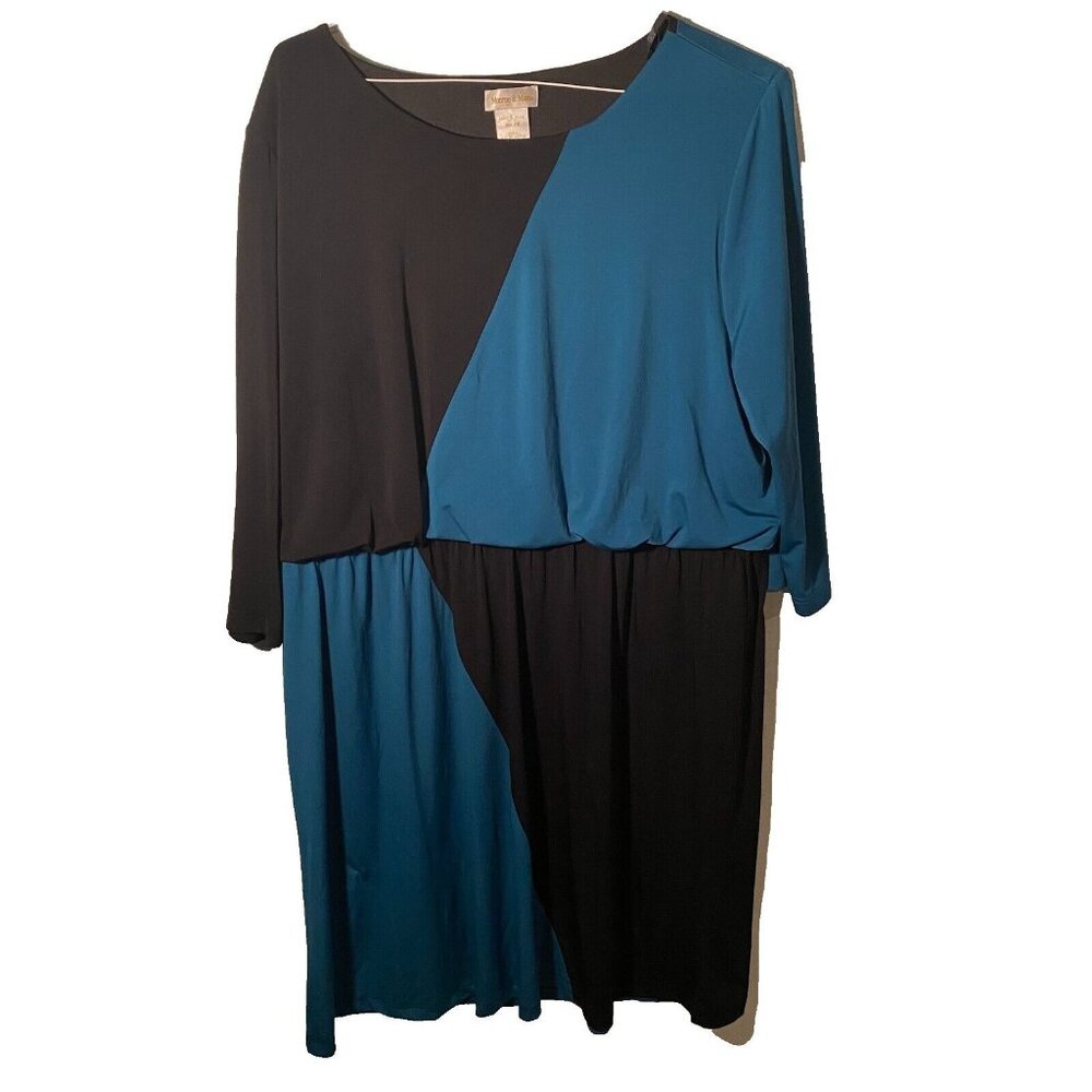 Monroe & Main Teal & Black Chelsie Colorblock Dress Dinner Party Church Size 2X - Picture 1 of 6